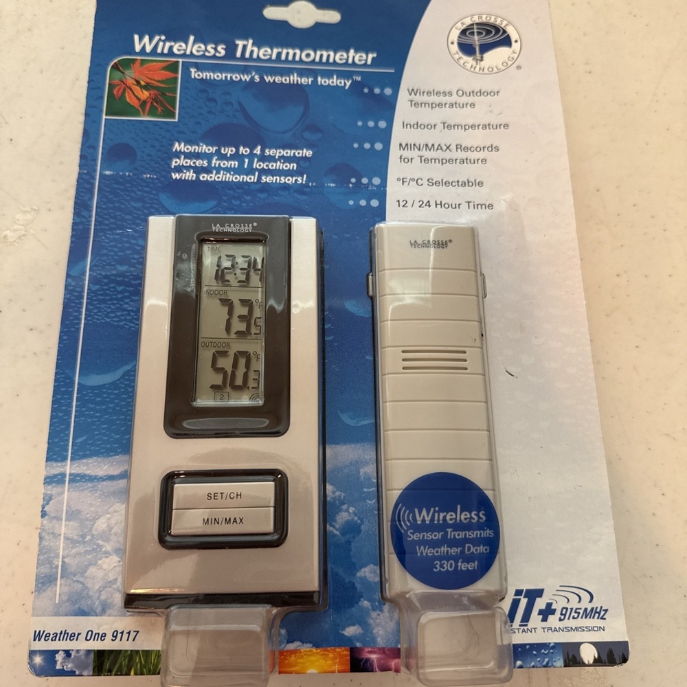 La Crosse Wireless Thermometer Sensor & Receiver Weather One 9117 Digital Clock